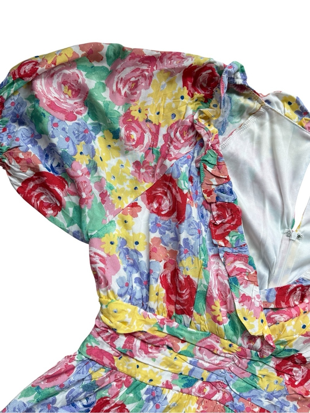 Emily Wonder Cottagecore Floral Puff Sleeve Mini Dress Romantic Garden Party M - Picture 3 of 11
